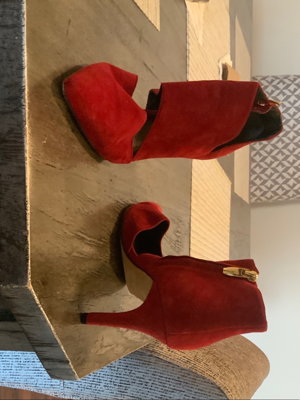 Gianvito Rossi Red Suede Peep-Toe Stiletto Booties
